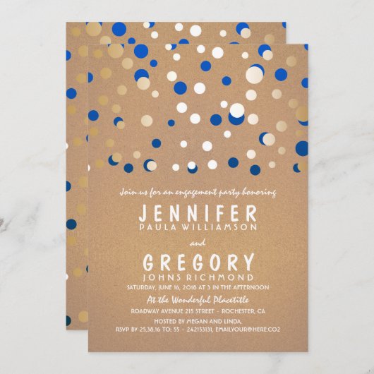 Navy en Gold Confetti Elegant Engagement Party Kaart (Voorkant / Achterkant)