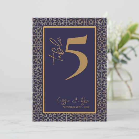 Navy en Gold Design Trouwfeest Tafelnummer (Staand voorkant)
