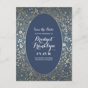 Navy en Gold Floral Save the Date Aankondigingskaart