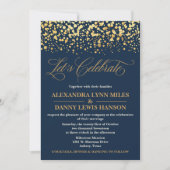 Navy en Gold Glitter Confetti huwelijksuitnodiging Kaart (Voorkant)