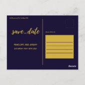 Navy en Gold Modern Script slaan de datum op Briefkaart (Achterkant)