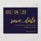 Navy en Gold Modern Script slaan de datum op Briefkaart (Voorkant)