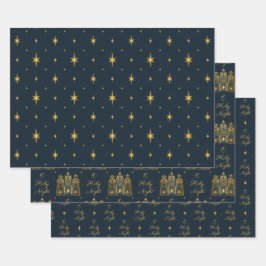 Navy en Gold O Heilige Dacht Mannen Inpakpapier Vel