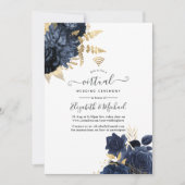 Navy en Gold  Shabby Rozen Virtual Wedding Kaart (Voorkant)