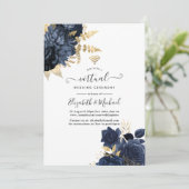 Navy en Gold  Shabby Rozen Virtual Wedding Kaart (Staand voorkant)