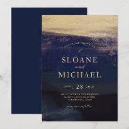 Navy en Gold Waterverf Wash Modern Wedding Kaart