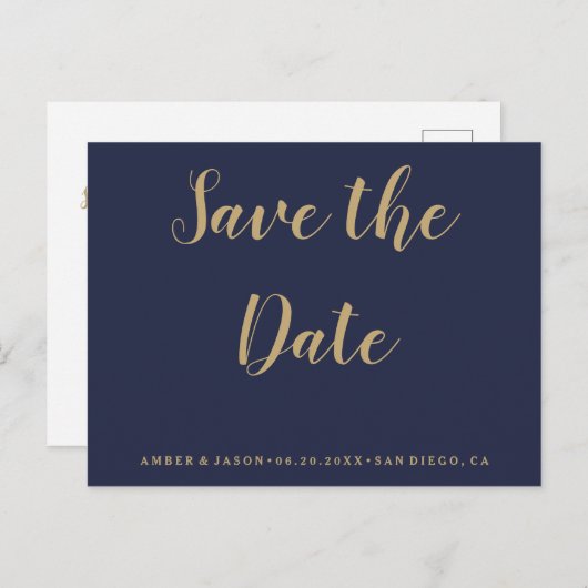 Navy en Gold Wedding Save the Date Aankondigingskaart (Voorkant / Achterkant)