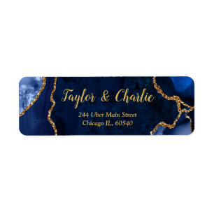 Navy en Goud Agate Marmer Bruiloft Etiket