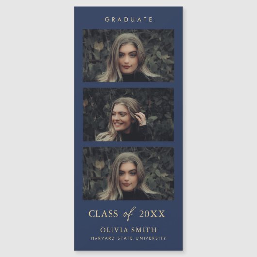 Navy en Goud Magnetische Fotostrip Afstuderen (Voorkant)