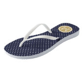 Navy en Goud Tiny Stippen Monogram Teenslippers (Schuin)