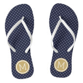 Navy en Goud Tiny Stippen Monogram Teenslippers (Voetbed)