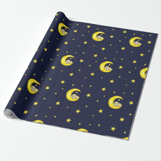 Navy en Goud Twinkle Little Stars Cadeaupapier (Uitgerold)
