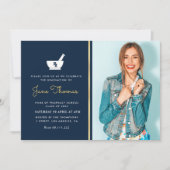 Navy en gouden apotheek afstudeerfeest Uitnodiging (Voorkant)