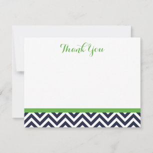 Navy en Green Eenvoudige Chevron Dank U Opmerking Notitiekaartje