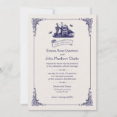 Navy en Ivoor Schip Bruiloft Uitnodiging (Voorkant)