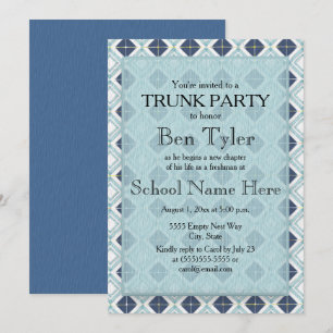 Navy en Lichtblauw Diamant Patroon Broek Feest Kaart