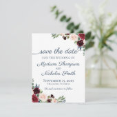 Navy en Marsala Bloemen Bruiloft Save The Date Kaa (Staand voorkant)