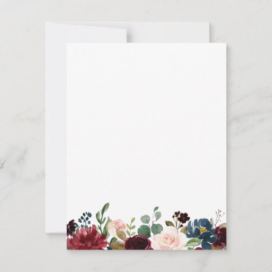 Navy en Marsala Bloemen Bruiloft Save The Date Kaa (Achterkant)