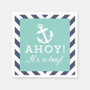 Navy en Mint Nautical Chevron Baby shower servette Servetten
