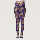 Navy en Nacre Exquise Pattern Yoga Leggings (Voorkant)