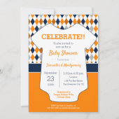 Navy en Oranje Argyle Patterned Baby shower Kaart (Voorkant)