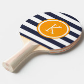 Navy en Oranje Preppy Stripes Monogram Tafeltennisbatje (Voorkant Gekanteld)