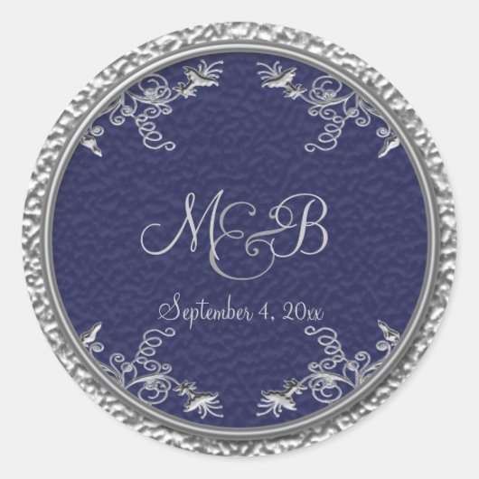Navy en Pewter 1,5" Diameter Ronde Sticker (Voorkant)