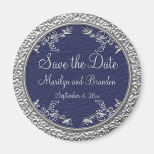 Navy en Pewter Save the Date Magnet Magneet