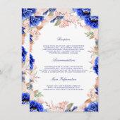 Navy en Pink Floral bruiloft informatie gast Informatiekaartje (Voorkant / Achterkant)