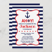 Navy en Red Boy Nautische Verjaardag Uitnodiging (Voorkant / Achterkant)