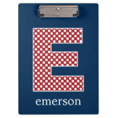 Navy en Red Polka Dots met Monogram Letter E Klembord (Voorkant)