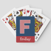 Navy en Red Polka Dots met Monogram Letter F Speelkaarten (Achterkant)