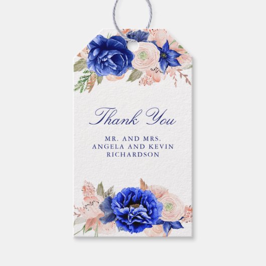 Navy en Roze Bloemen Waterverf Bruiloft Cadeaulabel (Voorkant)