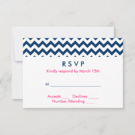 Navy en Roze Chevron Wedding RSVP Kaartje