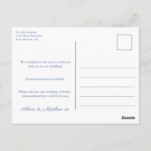 Navy en roze Chinoiserie bruiloft Save the Date Briefkaart (Achterkant)