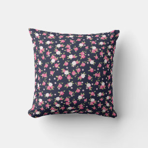Navy en roze chique  bloemenprint kussen