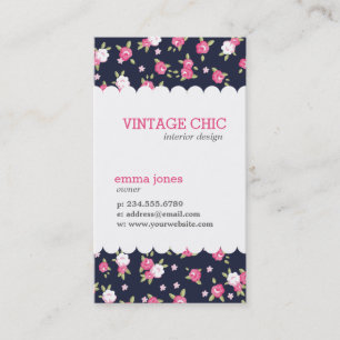 Navy en roze chique bloemenprint visitekaartje