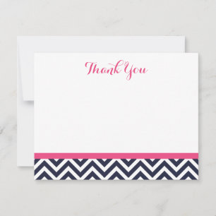 Navy en Roze Eenvoudige Chevron Dank U Opmerking K Notitiekaartje