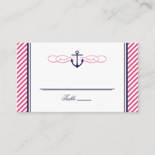Navy en roze nautische anker bruiloft escort Kaart Plaatskaartje
