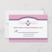 Navy en roze nautische anker bruiloft RSVP Kaart (Voorkant)