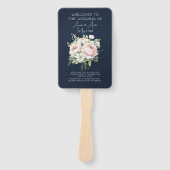 Navy en roze pioen bruiloft handwaaier (Voorkant)