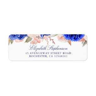 Navy en Roze Waterverf Flowers Elegant Etiket