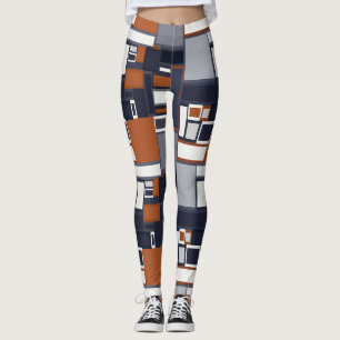Navy en Rust Mid Century Modern Patroon B Leggings