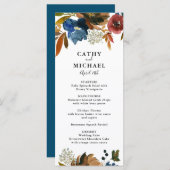 Navy en Rust Waterverf Bloemenbruiloft Menu Kaart (Voorkant / Achterkant)