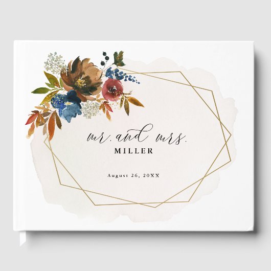 Navy en Rust Waterverf Boho Floral Gepersonaliseer Gastenboek (Voorkant)