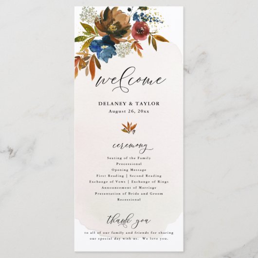 Navy en Rust Waterverf Boho Floral Tall Programma (Voorkant)