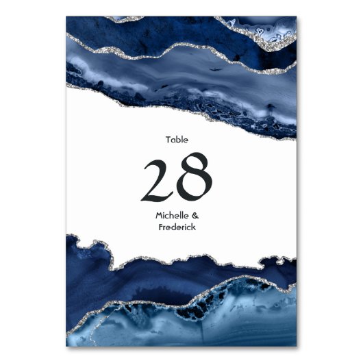Navy en Silver Agate Wedding Kaart (Voorkant)