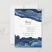Navy en Silver Agate Wedding RSVP Kaartje (Voorkant)