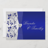 Navy en Silver Floral bruiloft uitnodiging (Voorkant)