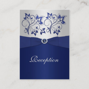 Navy en Silver Floral Receptie Kaart